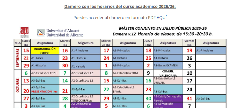 Actualización horarios curso académico 2025-2026